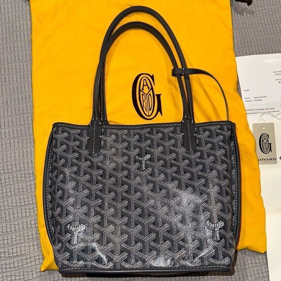 New Goyard Mini Anjou Canvas Leather Reversible Mini Tote Bag Grey White - Picture 9 of 15